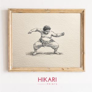 Sumo Wrestler Ink Sketch, Vintage Japanese Athlete Art Printable Wall Decor (Digital Download)
