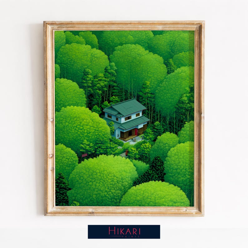 Japanese Forest House, Aerial Nature Landscape Printable Wall Art ...