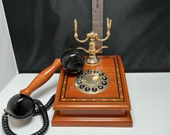 Victorian Style Wood & Brass Rotary Dial Desk Phone - Henian Ltd - Taiwan