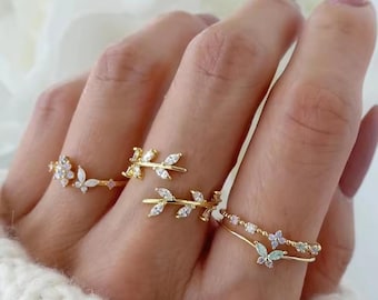 Crystal Butterfly & Flower Ring Set for Women – Adjustable Fashion Jewelry Gift for Girls