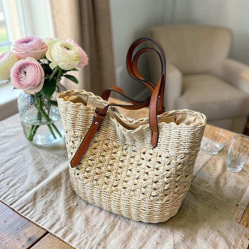 Summer Woven Straw Tote Bag Women Large Capacity Beach Rattan Basket ...