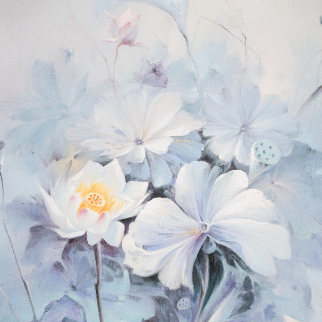 Original Lotus Oil Painting on Canvas, Luxury Hand Painted Wall Art ...