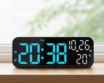 LED Digital Alarm Clock, Voice Control Desk Clock with Temperature Date Display