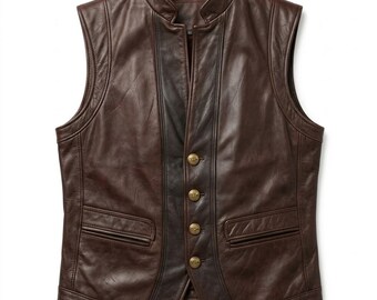 Custom Brown Leather Cosplay Vest | Sheep Leather Steampunk Western Vest | Fantasy Inspired Handmade Waistcoat | Unisex Vintage Vest