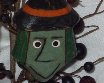 Hand Carved Halloween Ornament - WITCHIE-POO - primitive, basswood