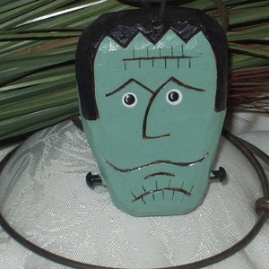 Primitive Hand Carved Frankenstein Halloween Ornament - Halloween Decor