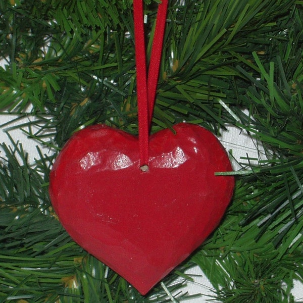 Hand Carved Christmas Ornament -  Wooden Heart - Valentine / Anniversary / Wedding Ornament-Handmade Wood Heart Ornament-Christmas Heart