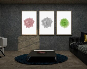 Set of 3 Affirmation Wall Art Prints, Modern Minimalist Inspirational Decor