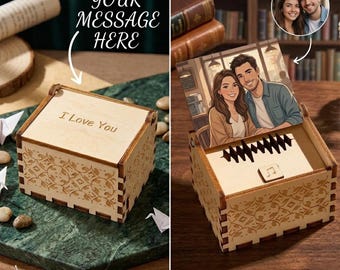 Caja de música de madera personalizada: Canción personalizada, foto y texto de anime, tocadiscos de fotos de recuerdo, caja de recuerdos vintage, regalo único, regalo para él.