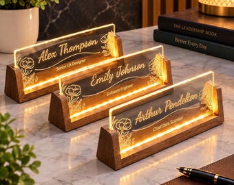 Targa personalizzata a LED in acrilico con nome, targhetta luminosa da scrivania, decorazione personalizzata per ufficio, insegna per la reception.