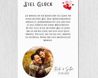 Viel Glück Karte personalisierbar – mit/ohne Foto – für Partner oder an deine Wunschperson mit Wunschtext inkl Umschlag