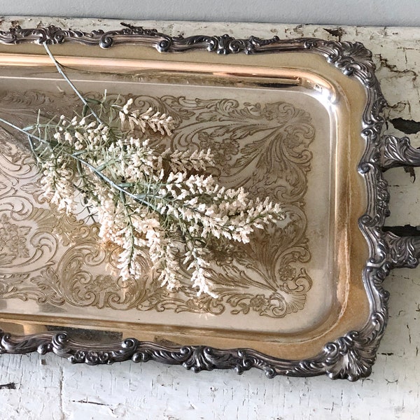 Vintage Large Silver Plate Footed Platter Tray Ornate
