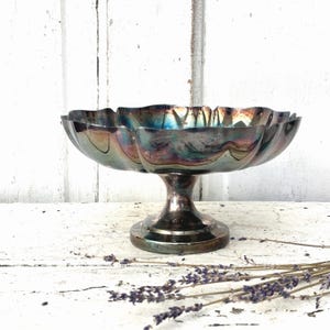 Cuenco/plato de pedestal de plata vintage Cuenco con base de compota