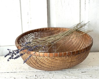 Vintage Large Round Basket Woven Basket Winnowing Basket Bamboo Boho Decor