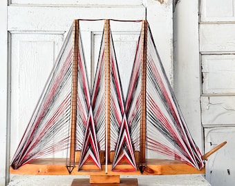 Vintage Very Large String Art Ship/Sail Boat Nautical Boat Wood 30x22