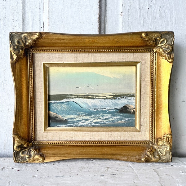 Vintage Ocean Scence Painting Framed Gold Ornate Wood Frame