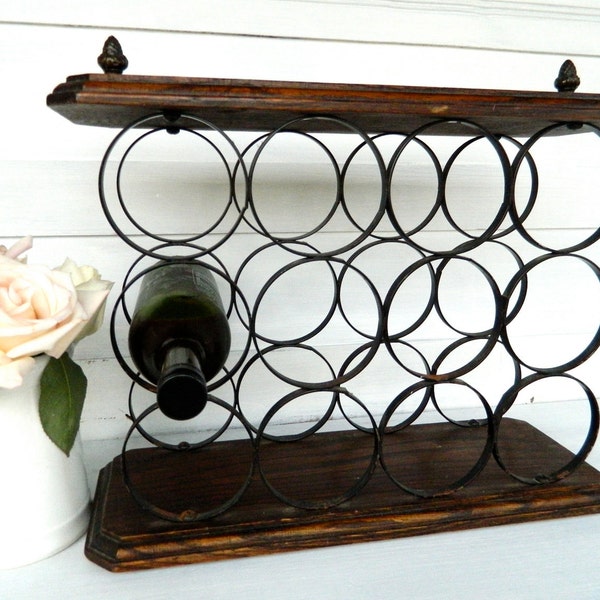 Vintage Wine Rack Wood Iron