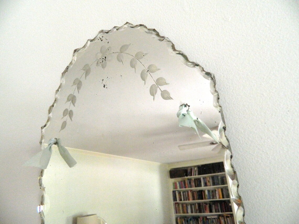 Vintage Etched Beveled Mirror Frameless Etsy