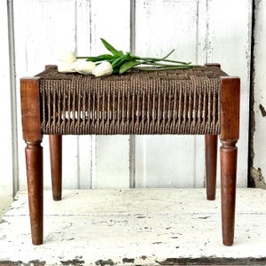 Vintage Woven Footstool Stool Woven Corded Stool
