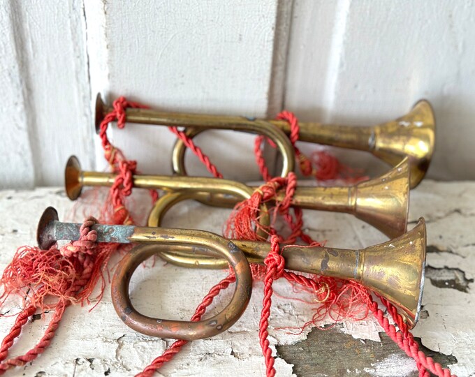 Vintage Brass Horn Aged Patina Etsy
