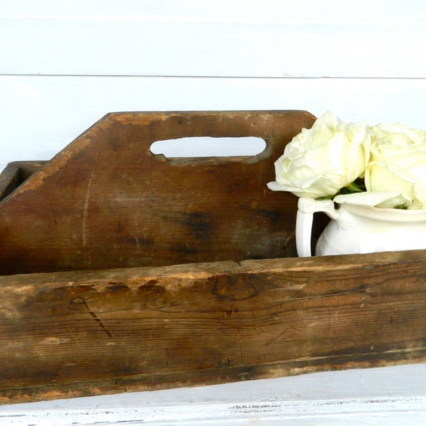 Vintage Wood Box Carrier Divided With Handle