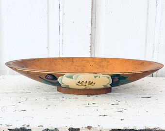 Vintage Wood Pedestal Bowl Maple Handpainted Robin Hood Ware