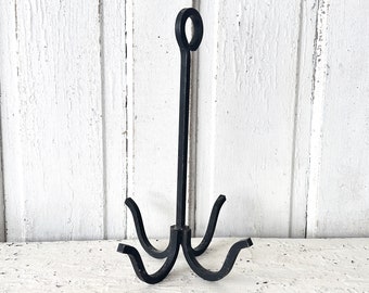 Vintage Cast Iron Hanging Pot Rack Plant Hanger Hooks Black French Cottage Kitchen