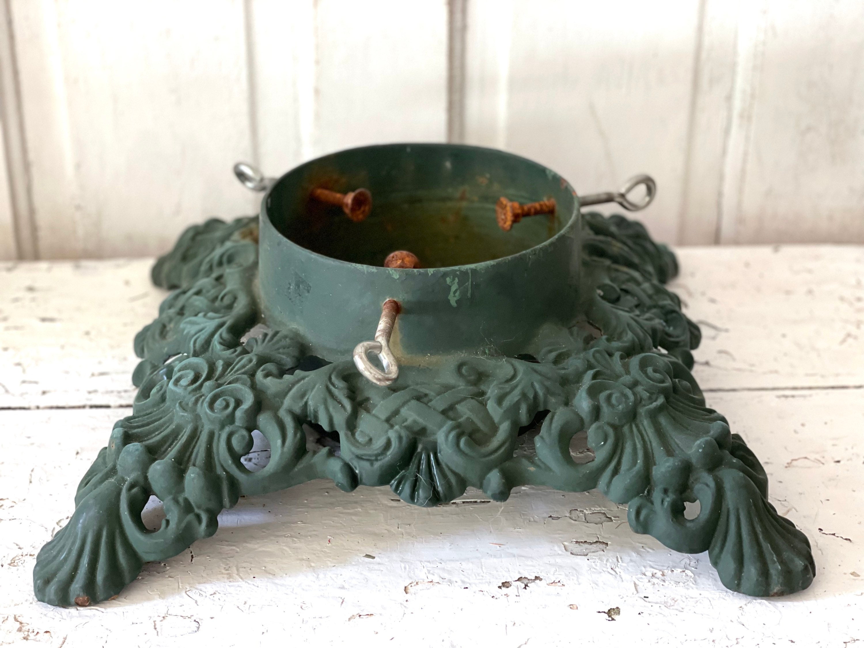 Vintage Cast Iron Christmas Tree Stand Large Green