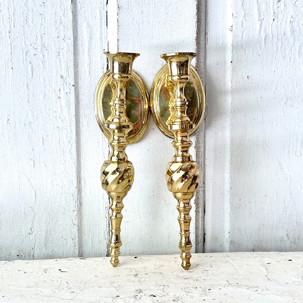 Vintage Pair of Solid Brass Wall Sconces Ornate Candle Sconce Hollywood Regency