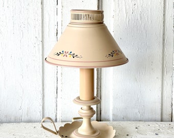 Vintage Tole Lamp Toleware Lamp Tan with Pink Accents Tole Lamp