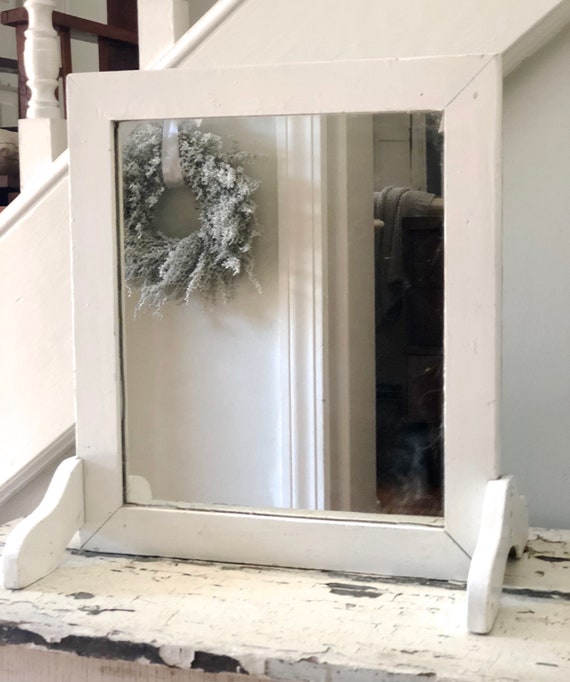 Vintage Mirror White Large Cottage Farmhouse On Stand