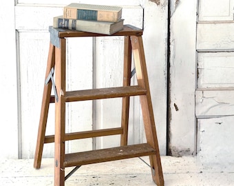 Vintage Ladder Wooden Step Ladder Plant Stand Paint Spattered