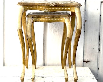 Antique Italian Florentine Tables Nesting Gold Gilt Table French Provincial