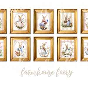 Peter Rabitt Print | Set of 10 | Beatrix Potter Art | Digital Download | Cottagecore Vintage Nursery Bunny Posters | Spring Cottage Rose