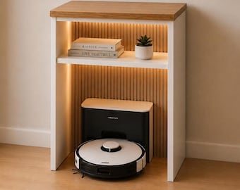 Smart robotdammsugare för garage och sidobord - Modern dold dockningsstation med LED-belysning