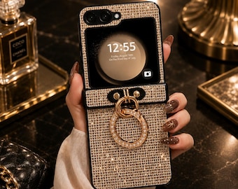 Funda con hebilla de anillo de diamantes para Samsung Galaxy Z Flip – Funda protectora brillante (antiarañazos)