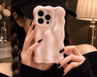 Funda para iPhone con burbujas 3D, color rosa claro brillante, carcasa de TPU suave a prueba de golpes (iPhone series 11-17)