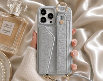 Funda tipo cartera bandolera de piel para iPhone con soporte de anillo y correa – Compatible con MagSafe