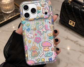 Funda para iPhone con diseño de cachorro de dibujos animados y setas, funda de TPU suave transparente estilo Kawaii, funda protectora para teléfono con diseño de perro.