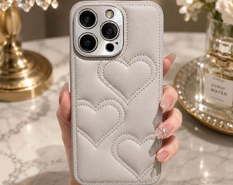 Funda para iPhone de cuero galvanizado con forma de corazón, funda protectora de lujo a prueba de golpes.