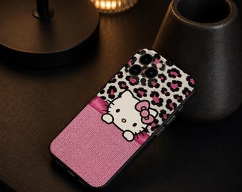 Funda para iPhone con estampado de gato leopardo, funda con diseño de gatito de dibujos animados, funda con estampado animal kawaii, regalo protector a prueba de golpes.