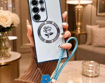 Funda Samsung de TPU con acabado chapado en oro rosa y correa MagSafe, serie S26-S21