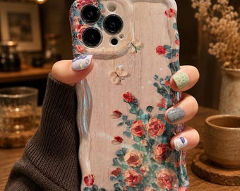 Funda para iPhone con estampado floral retro / Funda de silicona con diseño floral vintage