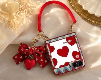 Funda para teléfono con diseño de corazón y correa tipo pulsera / Funda tipo cartera Kawaii para Samsung Galaxy Z