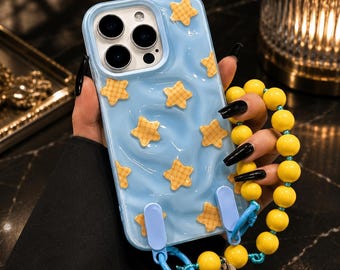 Funda para iPhone con estrella azul y dije de pulsera – Funda de silicona de lujo para iPhone