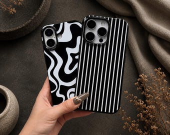 Funda para iPhone con diseño de ondas de agua en blanco y negro / Funda con estampado abstracto moderno