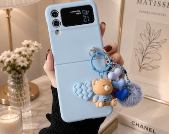 Funda con forma de corazón de oso de peluche para Samsung Galaxy Z Flip Series / Funda protectora con cordón