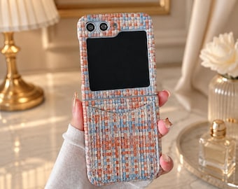 Funda de piel sintética tejida para Samsung Galaxy Z Flip 5 4 3 / Tapa para ranura de tarjeta