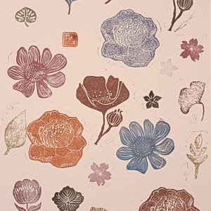 Ręcznie rzeźbiony stempel botaniczny - niestandardowy stempel linorytniczy do tkanin i papieru - ręcznie robiony stempel gumowy - wzór miłorzębu | liście | kwiaty