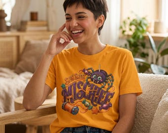Camiseta Spin Sweet Mischief, camiseta fofa de aranha para o Halloween, presente para amantes de aranhas, camiseta engraçada de aranha, camiseta kawaii de aranha para o Halloween.